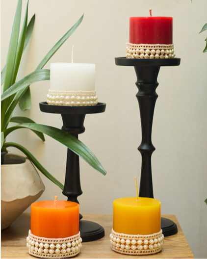 Paraffin Wax Pillar Candle Set of 4 – Multi-Color
