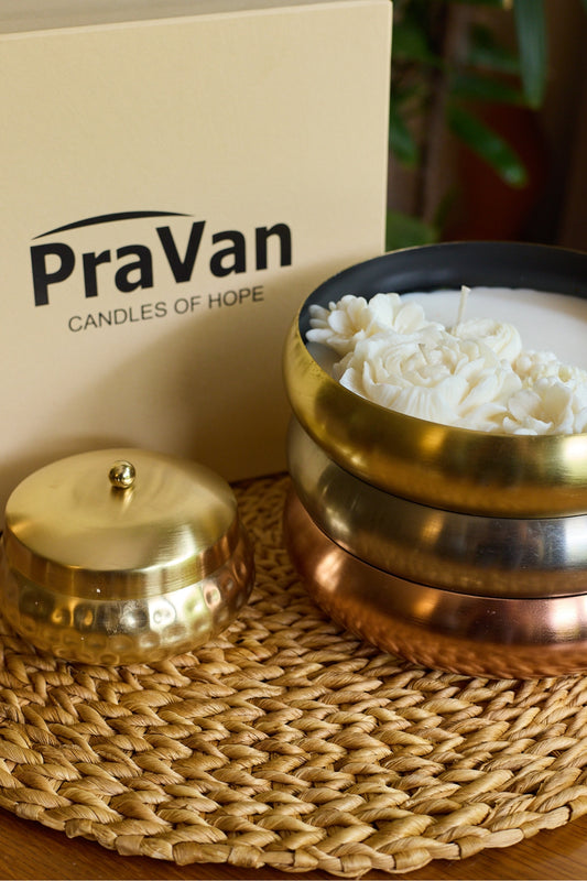Metal Urli Candle with Floral Design - Jasmine Oudh-twist Vanilla