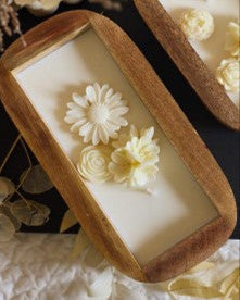 Handcrafted Wooden Tray Candle –  Floral Wax Design