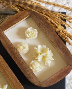 Handcrafted Wooden Tray Candle –  Floral Wax Design