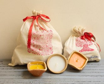 Eco-Friendly Terracotta Diya Candles in Cloth Potli