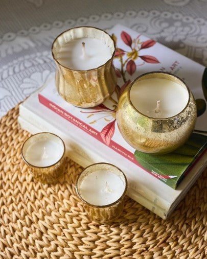 Golden Shimmer Glass Soy Wax Candle Set of 4 – Rose Fragrance