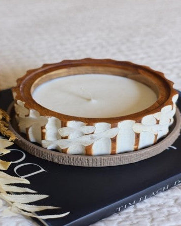 Handcrafted Wooden Diya Candle – Soy Wax
